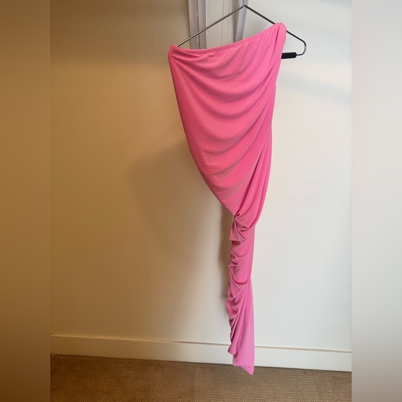 Norma Kamali XS/34 One-Shoulder Pink Ruched Stretchy Bodycon Dress - Picture 7 of 7